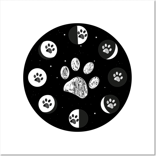 Paw print and moon phases Wall Art by GULSENGUNEL